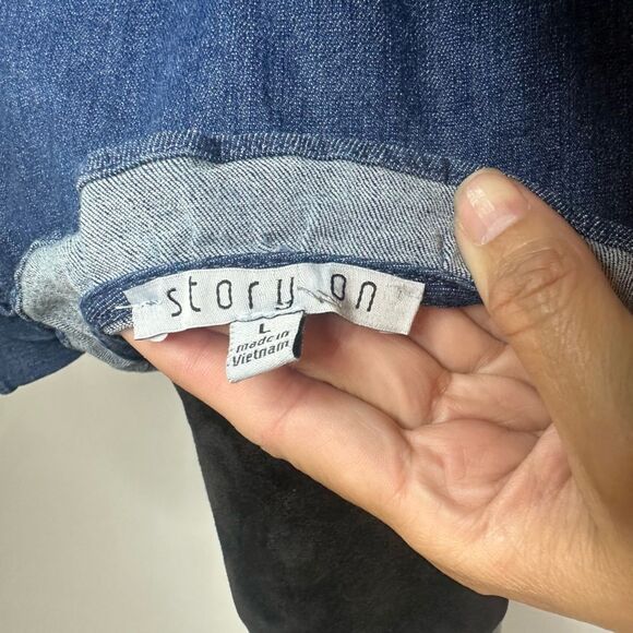 Story On Ruffled Denim CropTop Size L NWT - Picture 13 of 15